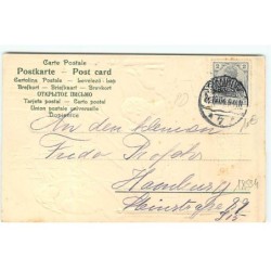 n°18534 - Carte Gaufrée - Fröhliche Weihnachten - Anges apportant un sapin à une fillette dormant