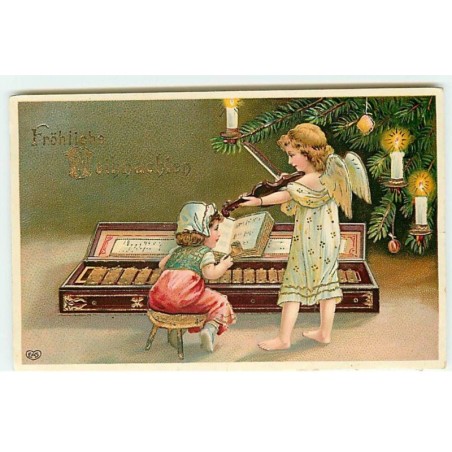 n°18536 - Fröhliche Weihnachten - Ange jouant du violon avec une fillette jouant du xylophone