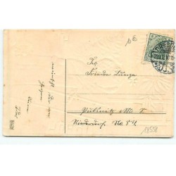 n°18538 - Carte Gaufrée - Fröhe Weihnachten - Ange apportant un sapin près d'une échelle