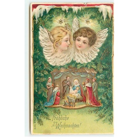 n°18539 - Fröhliche Weihnachten - Anges au-dessus d'une crèche