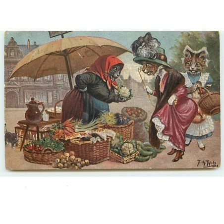 n°10804 - Carte Illustrateur - Arthur Thiele - Chats au Marché