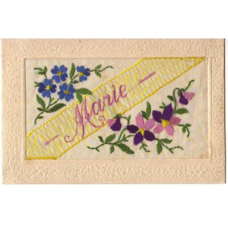 n°18551 - Carte Brodée - Prénom Marie - Fleurs