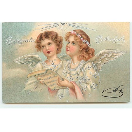 n°18573 - Carte gaufrée - Gesegnetes Osterfest - Anges chantant