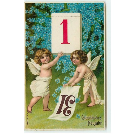 n°18578 - Glückliches Neujahr - Anges effeuillant un éphéméride