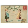 n°18594 - Carte Gaufrée - Joyeux Noël - Fillettes décorant un sapin