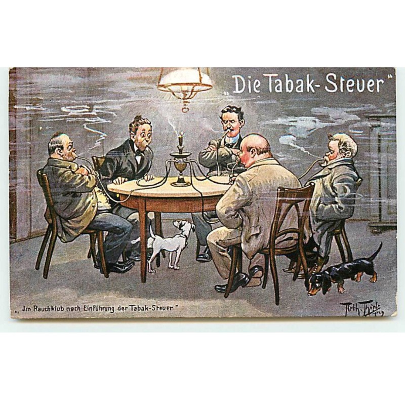 n°18603 - Arthur Thiele - Die Tabak-Stever - Hommes autour d'une table fumant un narguilé - teckel