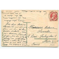 n°18626 - Carte Gaufrée - Heureuse Année - Couple dans une nacelle d'un dirigeable
