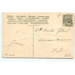 n°18628 - Carte Gaufrée - Flatscher - Heureuse Année - Fillettes tenant une couronne de trèfles