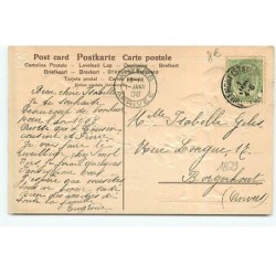 n°18629 - Carte Gaufrée - Bonne Année - Enfants tenant une guirlande de fleurs pour qu'un cochon saute par-dessus