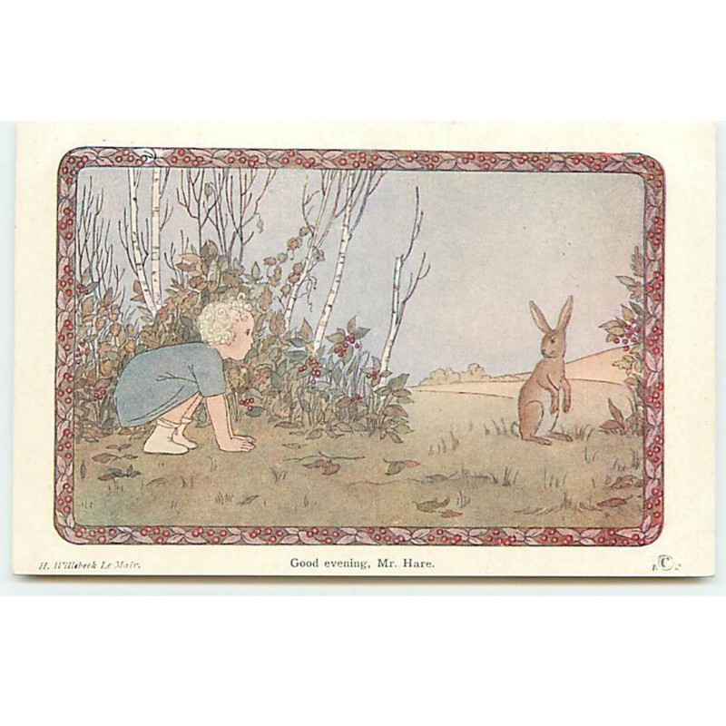 n°18631 - Pâques - H. Willebeek Le Mair - Good Evening, Mr Hare - Fillette espionnant un lièvre