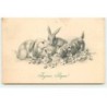 n°18635 - MM Vienne n°520 - Joyeuses Pâques - Chat avec deux lièvres