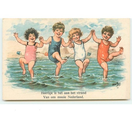 n°10810 - Carte Illustrateur - Arthur Thiele - Enfants dansant dans la mer