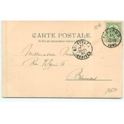 n°18637 - Pâques - Jeune femme avec une ombrelle sortant d'un oeufs, lièvres