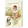 n°18639 - Carte Gaufrée - Pâques - Easter Greeting - Enfants dans un pré avec un lapin