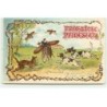 n°18675 - Fröhliche Pfingsten - Chiens et chat courant après des Hannetons