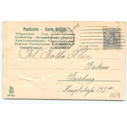n°18678 - Carte Gaufrée - Fröhliche Neujahr - Enfants et un cochon jouant à la balancelle - Champignon