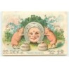 n°18680 - Prosit Neujahr - Cochons autour d'un fer à cheval, et près de sacs de pièces d'or - Visage