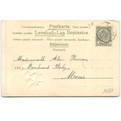n°18687 - Carte Gaufrée - Portrait d'une jeune femme avec des fleurs