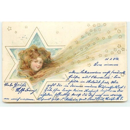 n°18688 - Portrait d'une jeune femme au milieu d'une étoile - Comète