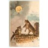 n°18690 - Chats sur un toit, l'un jouant du violon - Chat - Lune