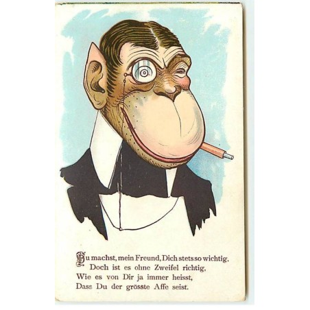 n°18694 - Un singe habillé, portant un monocle et fumant une cigarette