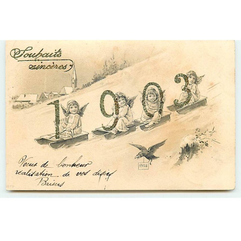 n°18723 - Souhaits Sincères 1903 - Anges sur des luges