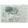 n°18739 - Carte Gaufrée - Deux portraits d'enfants au milieu de fleurs, et papillon
