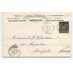 n°18739 - Carte Gaufrée - Deux portraits d'enfants au milieu de fleurs, et papillon