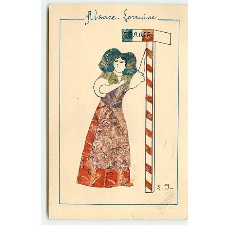 n°18741 - Représentation de Timbres - Cut Stamps - Alsace-Lorraine Jeune Alsacienne - Douane