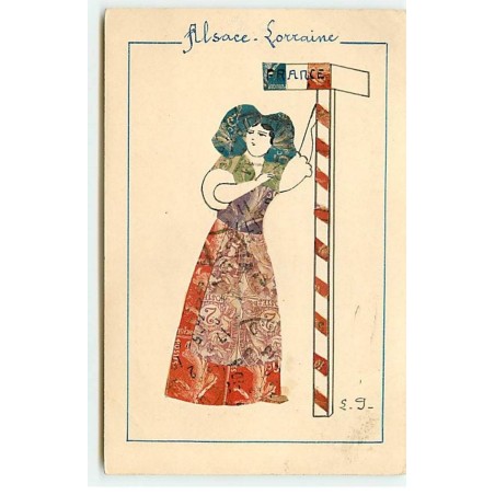 n°18741 - Représentation de Timbres - Cut Stamps - Alsace-Lorraine Jeune Alsacienne - Douane