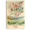 n°18742 - Carte Gaufrée - Bonne Fête - Enfant dans des branches fleuries entouré de papillons