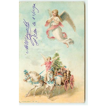 n°18747 - Ange Gardien veillant sur un ange dans une charette remplie de jouets