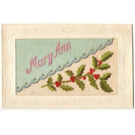 n°18754 - Carte Brodée - Prénom Mary-Ann - Feuille de Houx