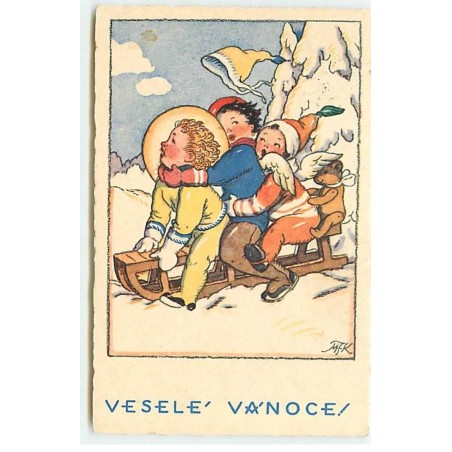 n°18765 - Illustrateur - M. Fischerova-Kvéchova - Veselé Vanoce - Anges, et un Teddy Bear sur une luge