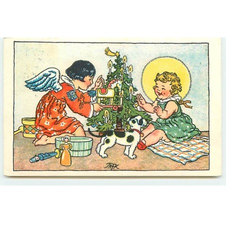 n°18766 - Illustrateur - M. Fischerova-Kvéchova - Ange offrant un cheval en bois à une fillette près d'un sapin