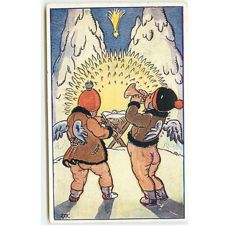 n°18769 - Illustrateur - M. Fischerova-Kvéchova - Anges jouant du violon et de la trompette près d'un bébé