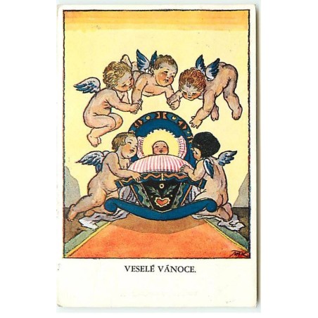 n°18770 - Illustrateur - M. Fischerova-Kvéchova - Veselé Vanoce - Anges autour d'un bébé dans son berceau