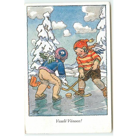 n°18771 - Illustrateur - M. Fischerova-Kvéchova - Veselé Vanoce - Anges jouant au hockey sur glace
