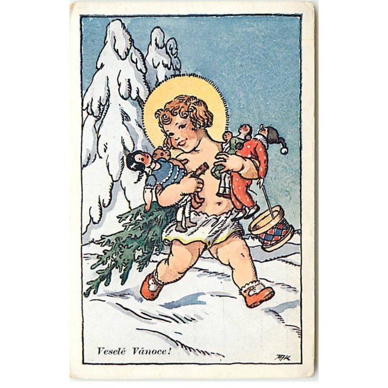 n°18772 - Illustrateur - M. Fischerova-Kvéchova - Veselé Vanoce - Ange portant des poupées, et des sapins