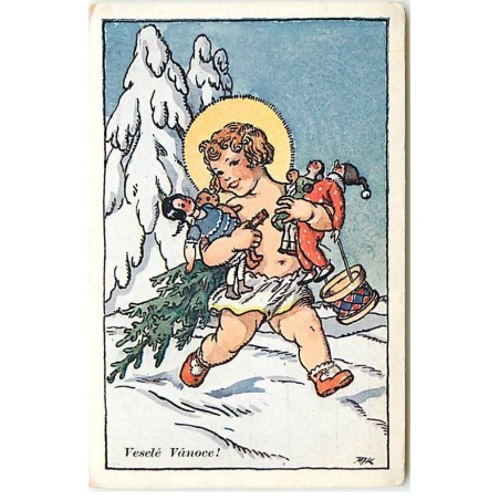 n°18772 - Illustrateur - M. Fischerova-Kvéchova - Veselé Vanoce - Ange portant des poupées, et des sapins