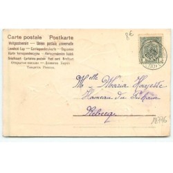 n°18776 - Carte Gaufrée - Clapsaddle - Bonne Année - Fillette avec un bouquet de roses, frappant à une porte