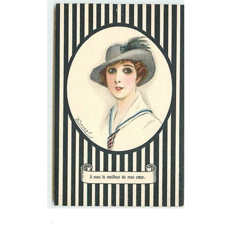n°10824 - Carte Illustrateur - Mauzan - Femme avec Chapeau - A vous le meilleur de mon coeur