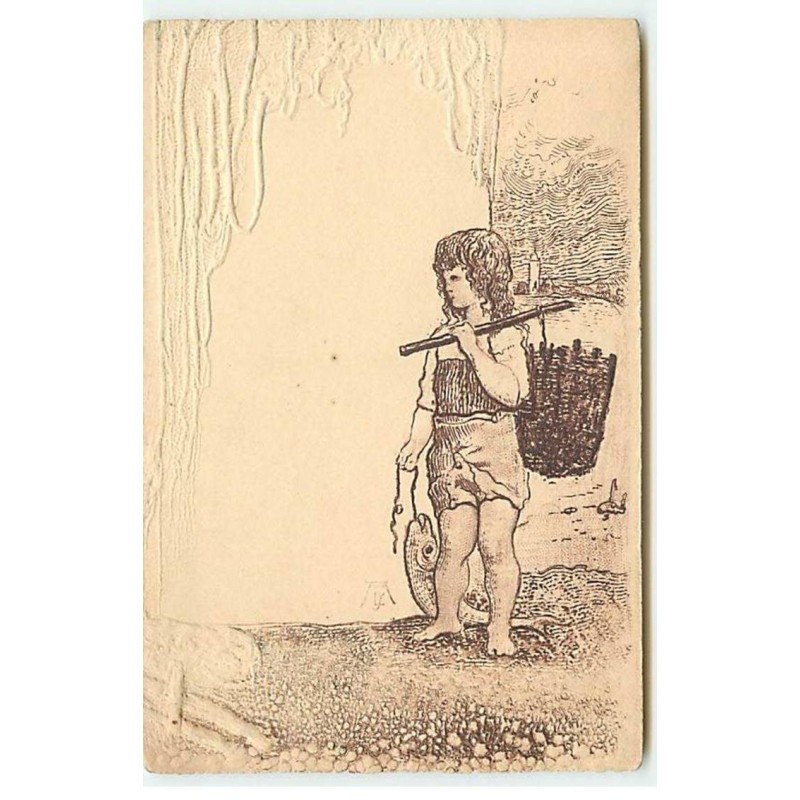 n°18792 - Carte en relief - Garçon revenant de la pêche