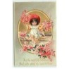 n°18795 - Carte Gaufrée - It is the morn of Valentine ... to thine - Fillette tenant un bouquet assise sur un mur