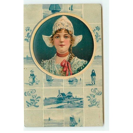 n°18796 - Carte Gaufrée - Portrait d'une jeune hollandaise dans un médaillon
