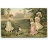 n°18800 - Clapsaddle - Fillettes jouant au Badminton sous le regard d'un chien