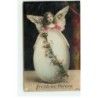 n°18807 - Fröhliche Ostern - Jeune fille avec des ailes d'ange derrière un oeuf - surréalisme