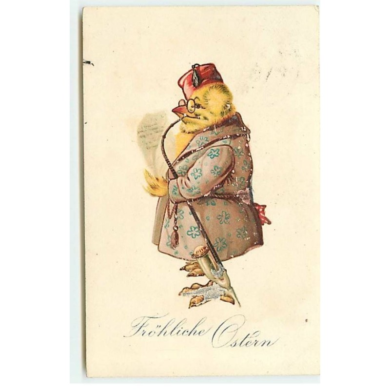 n°18812 - Poussin habillé, fumant une pipe, et lisant une lettre