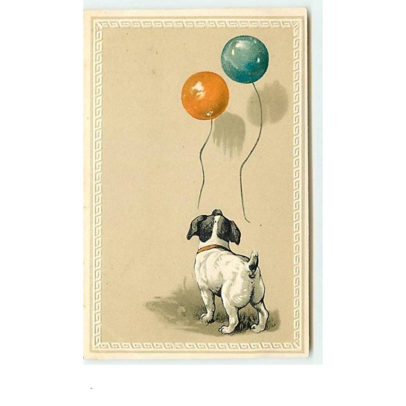 n°10828 - Carte Fantaisie Gaufrée - Chien regardant s'envoler des ballons
