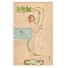 n°18818 - Carte Gaufrée - Art Nouveau - Bonne Année - Jeune femme jouant avec des trèfles, enveloppe